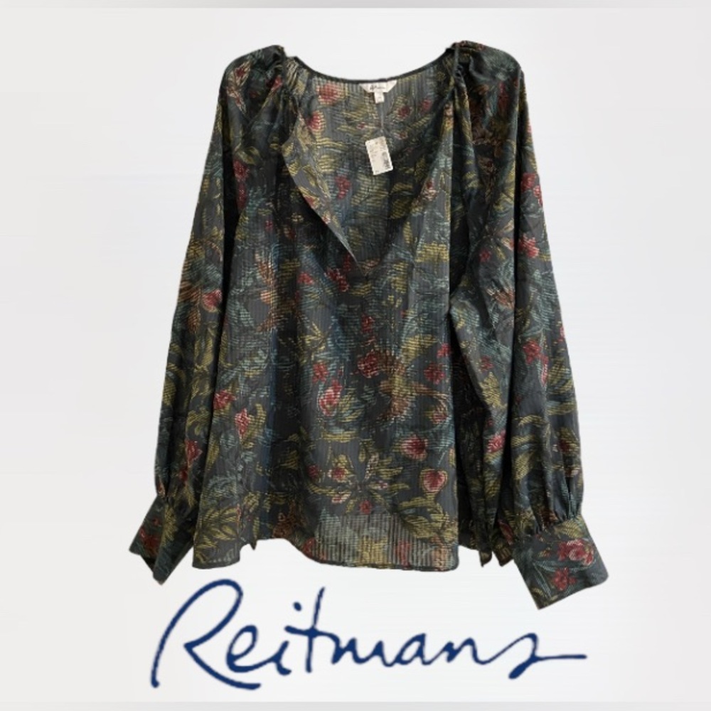 2X Reitmans Long-Sleeve Split-Neck Blouse in Floral Print, NWT